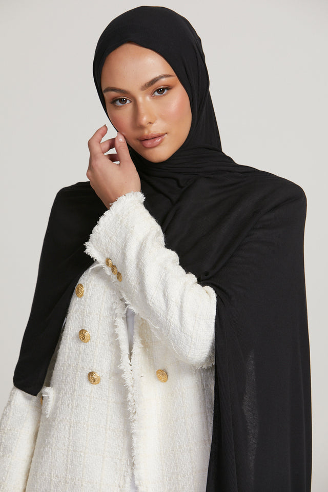 Premium Bamboo Ribbed Jersey Hijab - Black