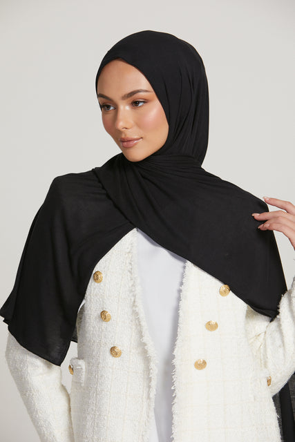 Premium Bamboo Ribbed Jersey Hijab - Black