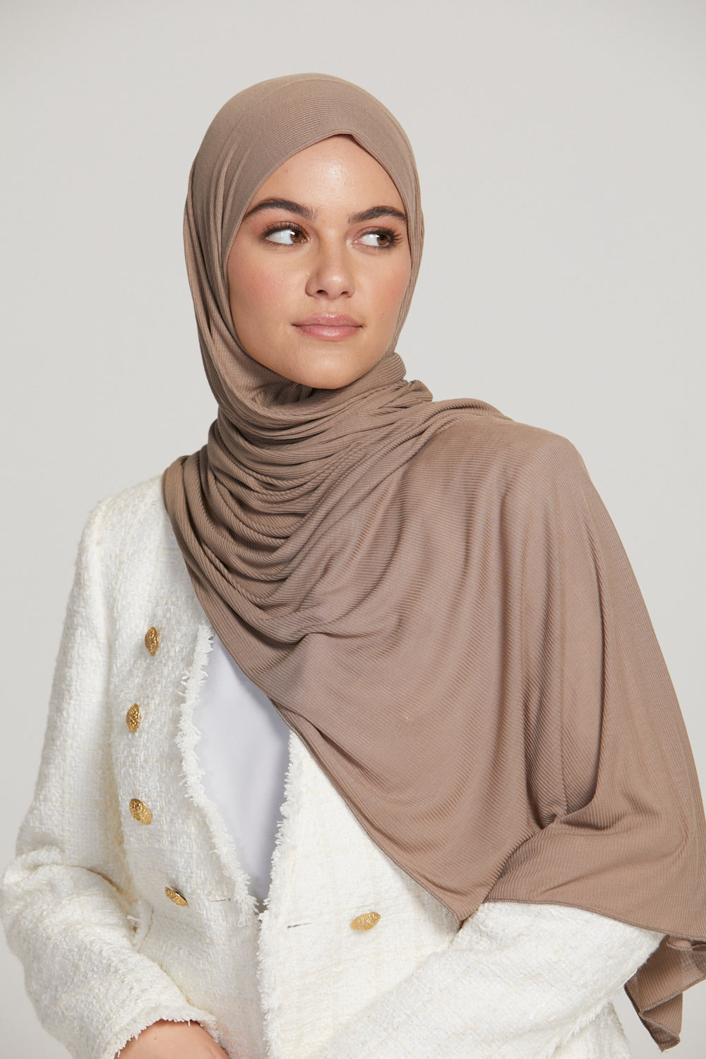 Premium Bamboo Ribbed Jersey Hijab - Dusty Taupe