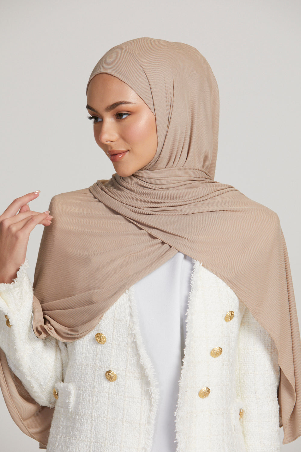 Premium Bamboo Ribbed Jersey Hijab - Nude