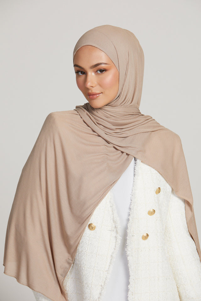 Premium Bamboo Ribbed Jersey Hijab - Nude