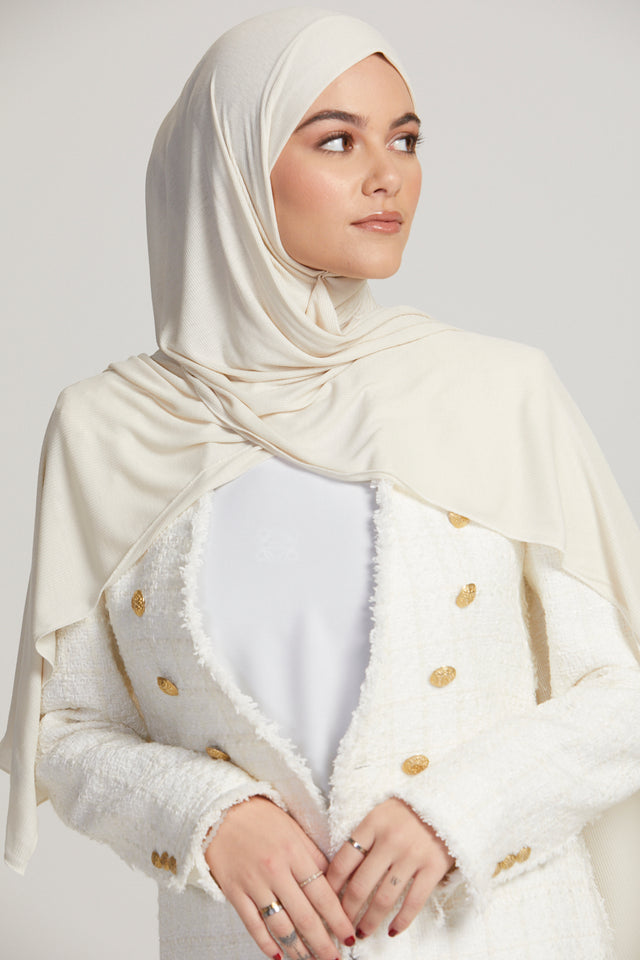 Premium Bamboo Ribbed Jersey Hijab - Off White