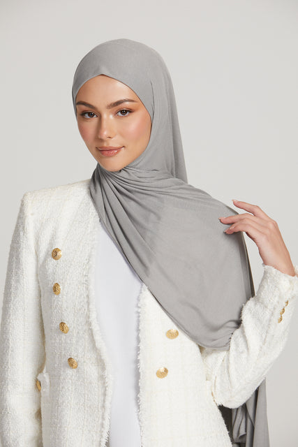 Premium Bamboo Ribbed Jersey Hijab - Silver Grey