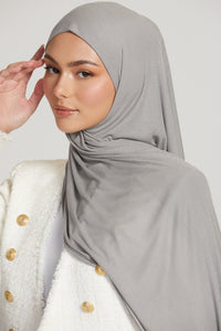 Premium Bamboo Ribbed Jersey Hijab - Silver Grey