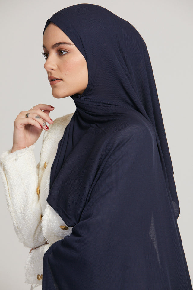 Premium Bamboo Ribbed Jersey Hijab - Navy