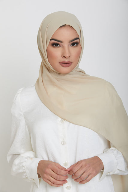 Luxury Georgette Hijab - Beige Ivory