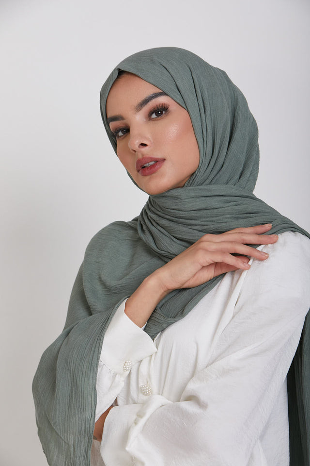 Modal Crinkle Hijab - Sage