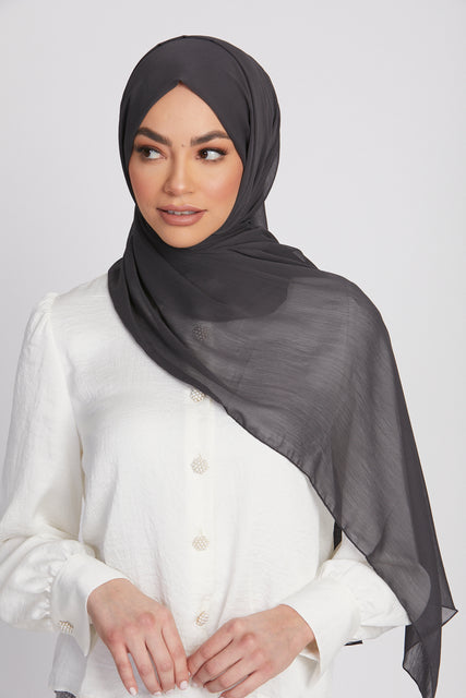 Luxury Crinkle Chiffon Hijab - Dark Charcoal