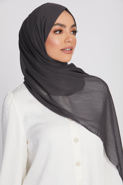 Luxury Crinkle Chiffon Hijab - Dark Charcoal