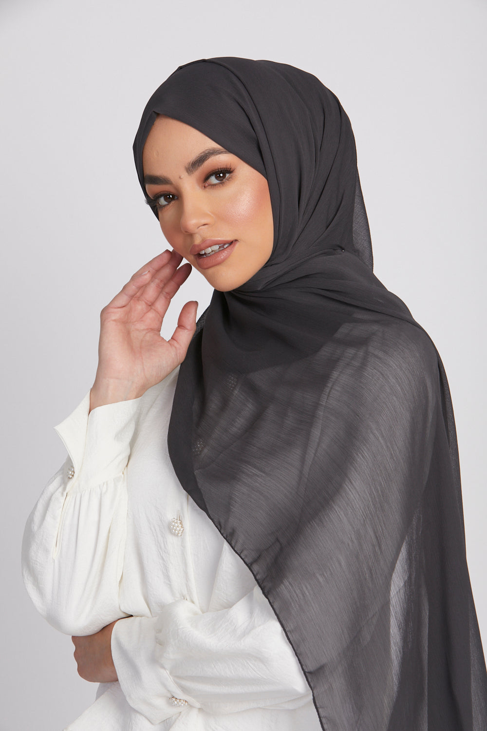 Luxury Crinkle Chiffon Hijab Dark Charcoal – AbayaButh