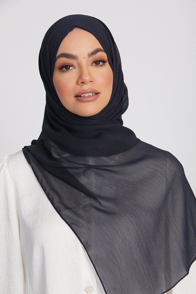 Luxury Crinkle Chiffon Hijab - Royal Navy