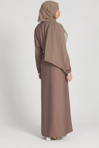 Premium Textured Closed Abaya with Pleated Cuffs - Coffee