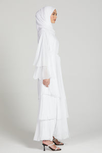 Chiffon Layered Open Abaya - White