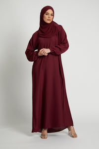 Plain Abaya with Elasticated Cuffs - Deep Maroon