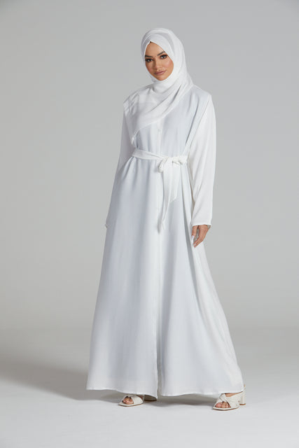 Premium Textured Open Abaya - White