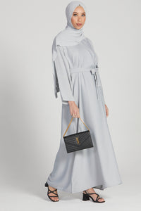 Plain Closed Abaya with Pockets - Silver Grey