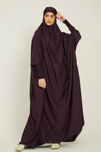 One Piece Full Length Jilbab/ Prayer Abaya - Zipped Cuffs And Pockets - Plum