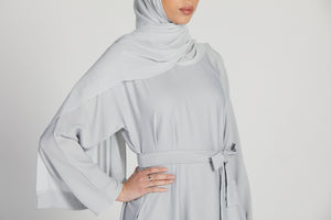 Plain Closed Abaya with Pockets - Silver Grey