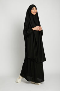 Two Piece Jilbab/ Prayer Set - Elasticated Cuff - Black