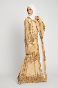 Luxury Golden Sunset Glimmer Embellished Open Abaya