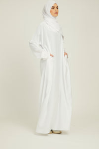 Plain Closed Abaya with Pockets - White
