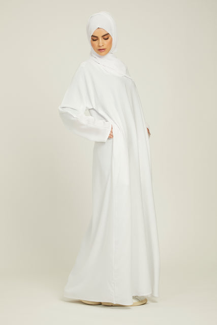 Plain Closed Abaya with Pockets - White