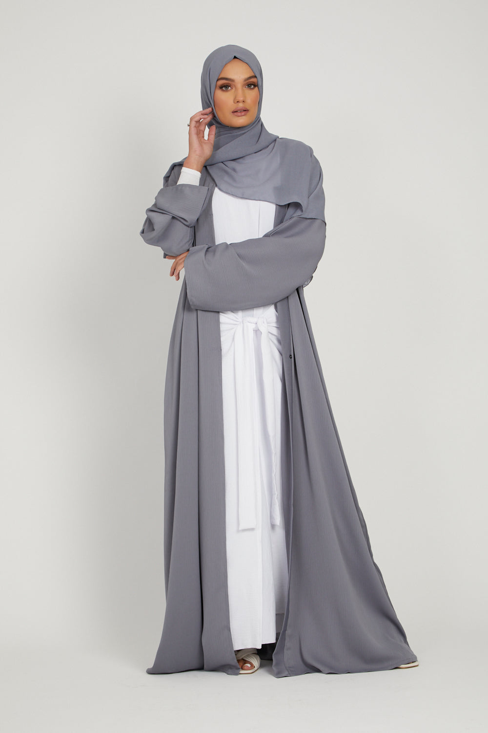 Premium Textured Open Abaya - Grey