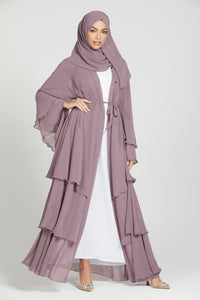 Chiffon Layered Open Abaya - Mauve
