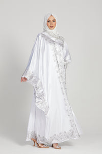Luxury Satin White Embellished Open Farasha