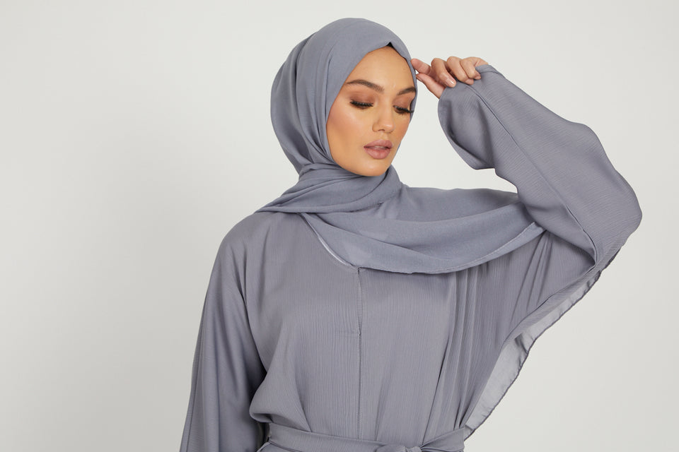 Premium Textured Open Abaya - Grey