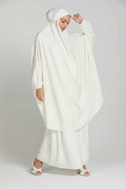 Two Piece Jilbab/ Prayer Set - Elasticated Cuff - Ivory White