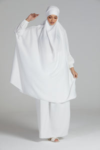Two Piece Jilbab/ Prayer Set - Elasticated Cuff - White