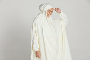 Two Piece Jilbab/ Prayer Set - Elasticated Cuff - Ivory White