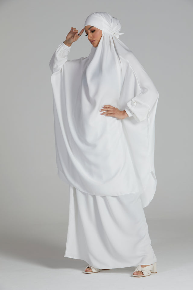Two Piece Jilbab/ Prayer Set - Elasticated Cuff - White