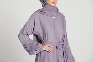 Premium Textured Open Abaya with Pleated Cuffs - Lilac