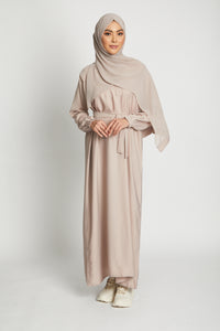 Plain Abaya with Elasticated Cuffs - Natural