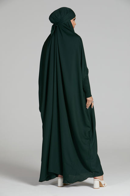 One Piece Full Length Jilbab/Prayer Abaya - Zipped Cuffs And Pockets - Forest Green