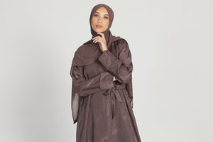 Premium Embroidered Open Abaya with Pockets - Mocha Mauve