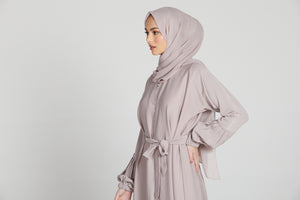 Open Premium Textured Abaya with Pleated Cuffs - Light Mink