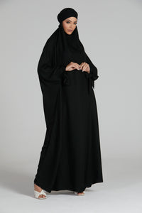 One Piece Full Length Jilbab/Prayer Abaya - Tie Up Cuffs - Black