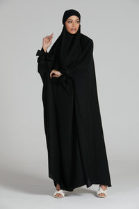 One Piece Full Length Jilbab/Prayer Abaya - Tie Up Cuffs - Black