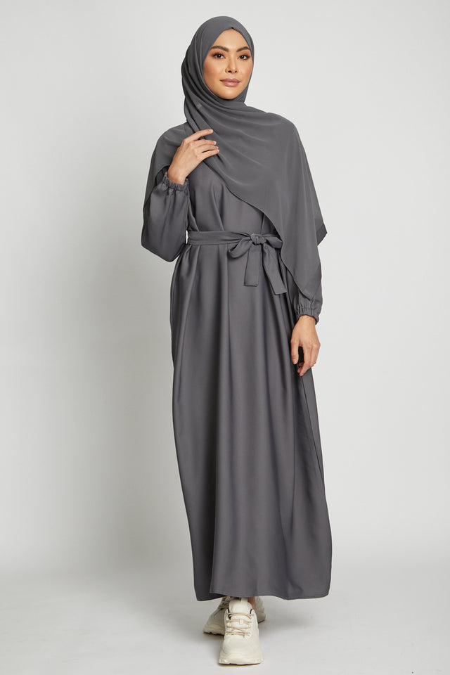 Plain Abaya with Elasticated Cuffs - Pebble