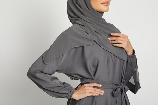 Plain Abaya with Elasticated Cuffs - Pebble