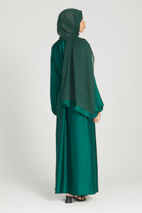 Satin Open Abaya with Balloon Sleeves - Emerald