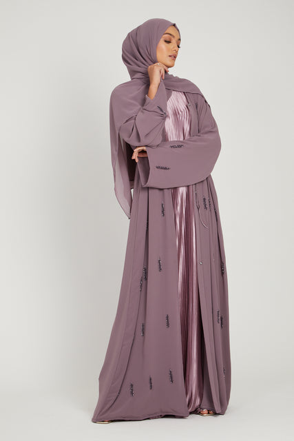 Arabian Night Embellished Open Abaya - Dusty Mauve