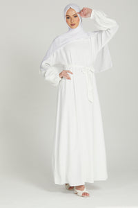 Premium Textured Closed Abaya with Pleated Cuffs - White