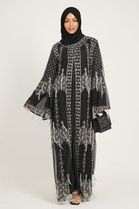 Luxury Rich Black Glimmer Embellished Open Abaya