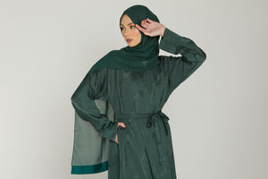 Premium Embroidered Open Abaya with Pockets - Forest Green