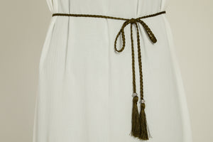 Olive Slim Plaited Rope Tassel Belt
