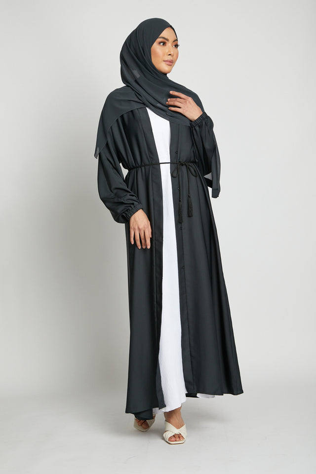 Open Abaya with Elasticated Cuffs - Deep Pacific